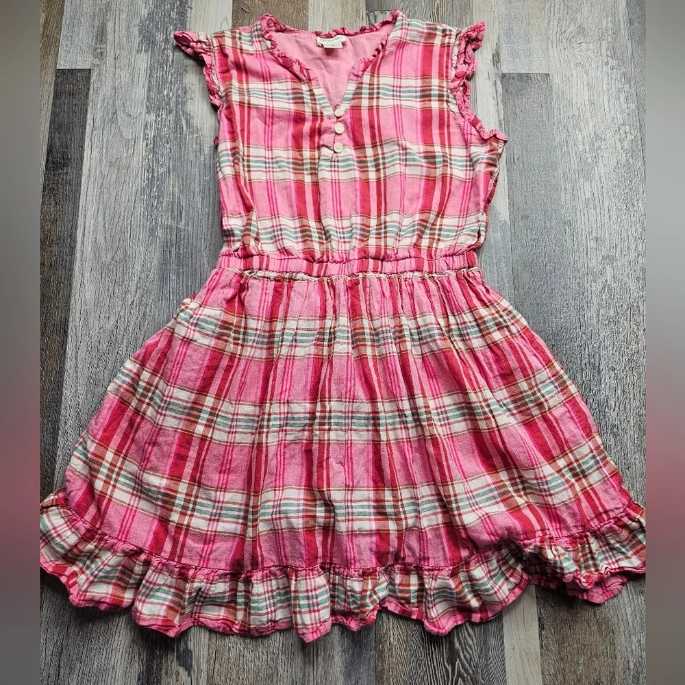 Crewcuts Girl's Pink Plaid Ruffle Sleeve Dress With Ruffle Hem Size 8